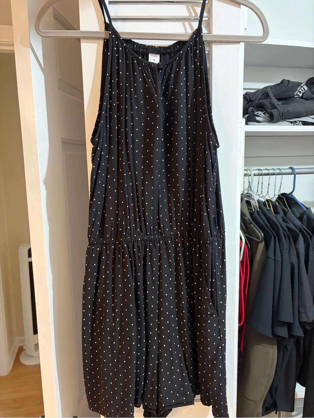 Old Navy Romper Black with White Polka Dots